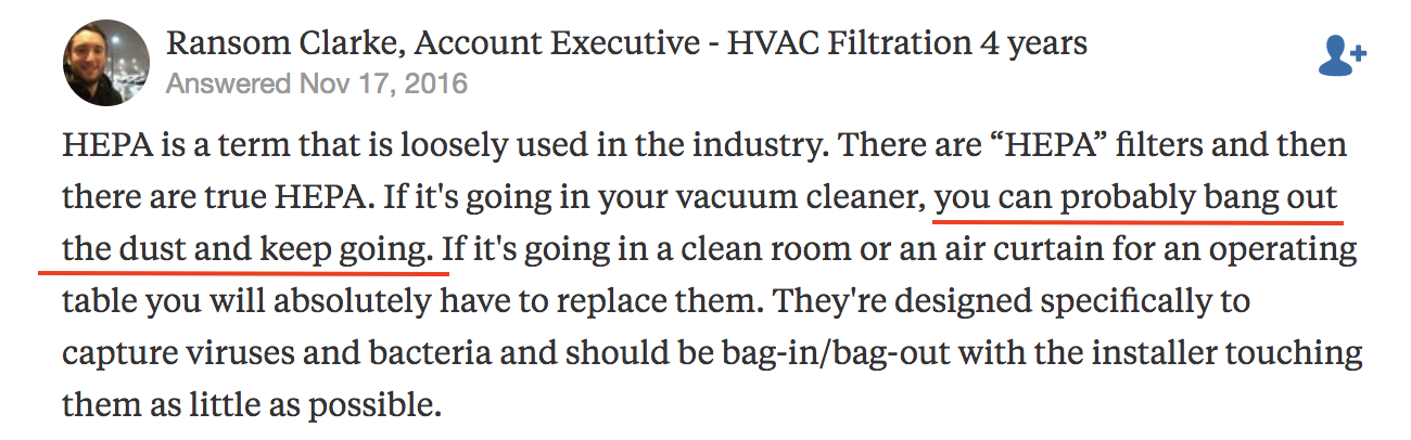 Expert explains you can clean a HEPA filter by banging out dust