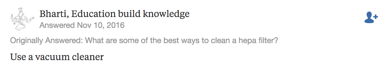 Suggestions that we should use a vacuum cleaner to clean a HEPA filter