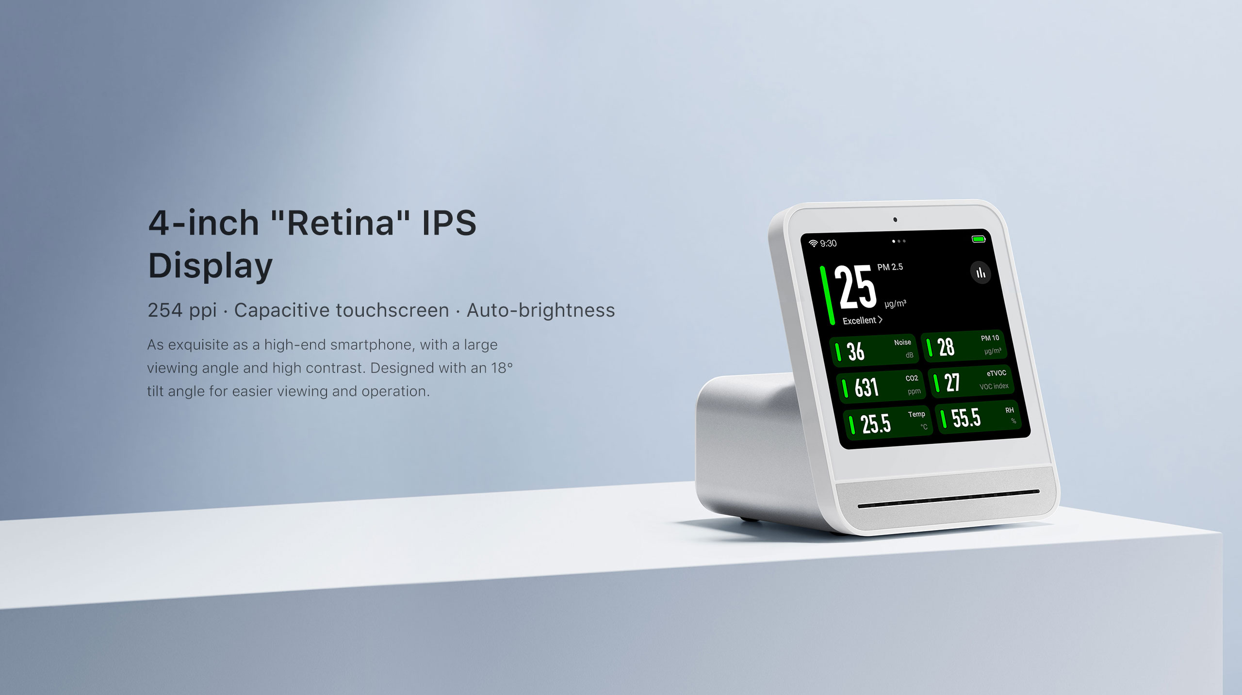 QP Pro+ air quality monitor retina display