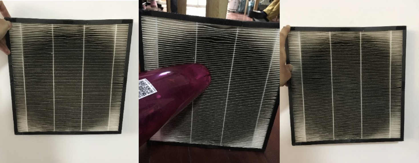 vacuuming HEPA filters to remove clogged dirt and reuse them